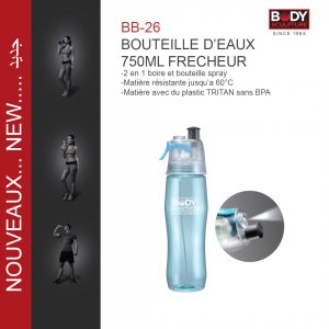 Bouteille d'eau gourde et Vaporisateur brumisateur 2 en 1 Sport BODY-SCULPTURE 750ML
